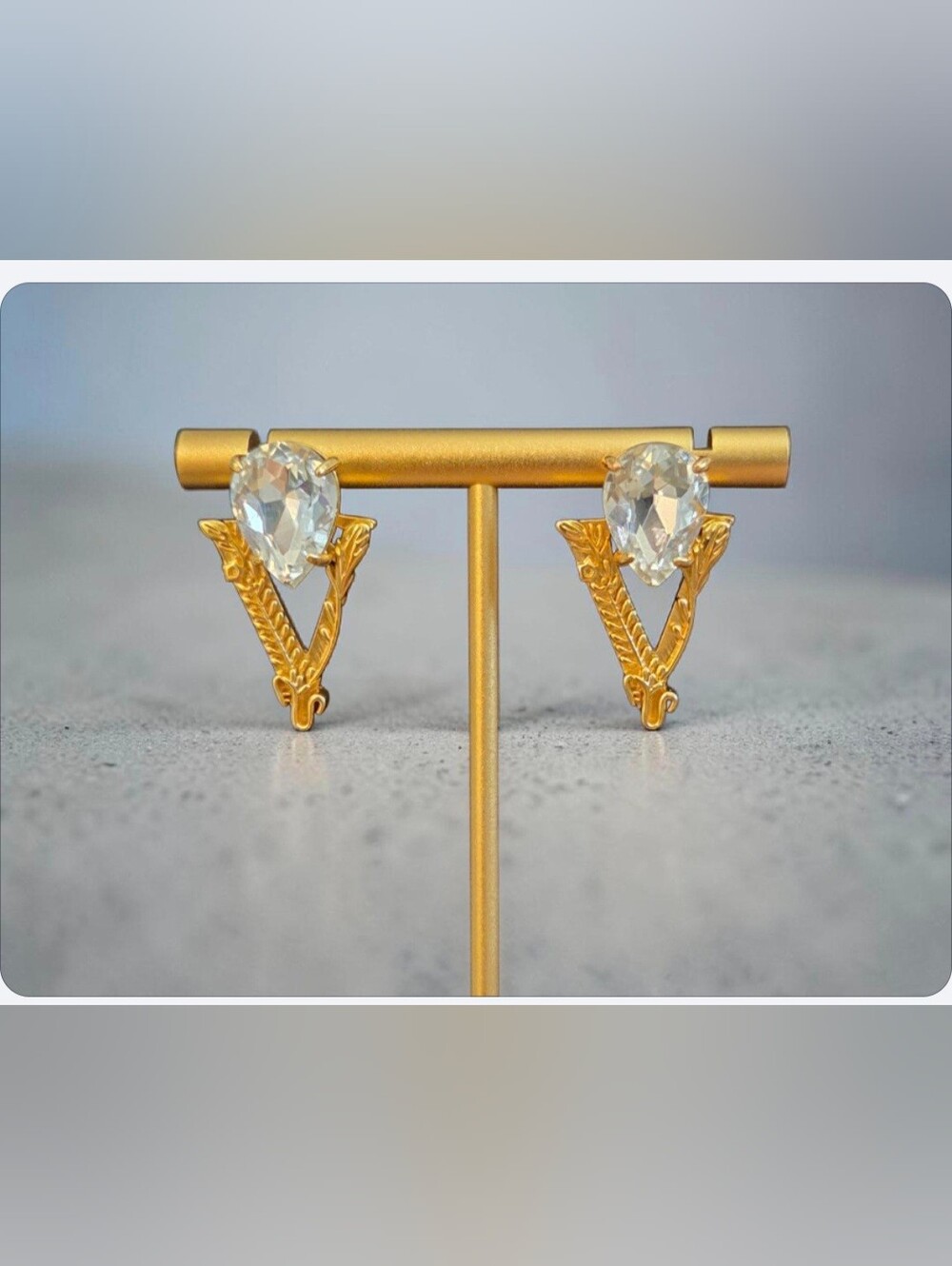 18k Gold Plate  V-Shaped Crystal Stud Earrings